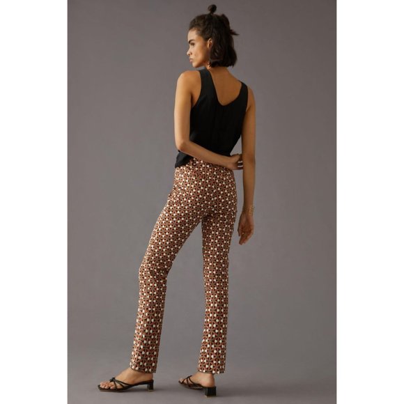 NWT Anthropologie Maeve Essential High Rise Kick Flare Brown Motif Pants - Picture 2 of 7
